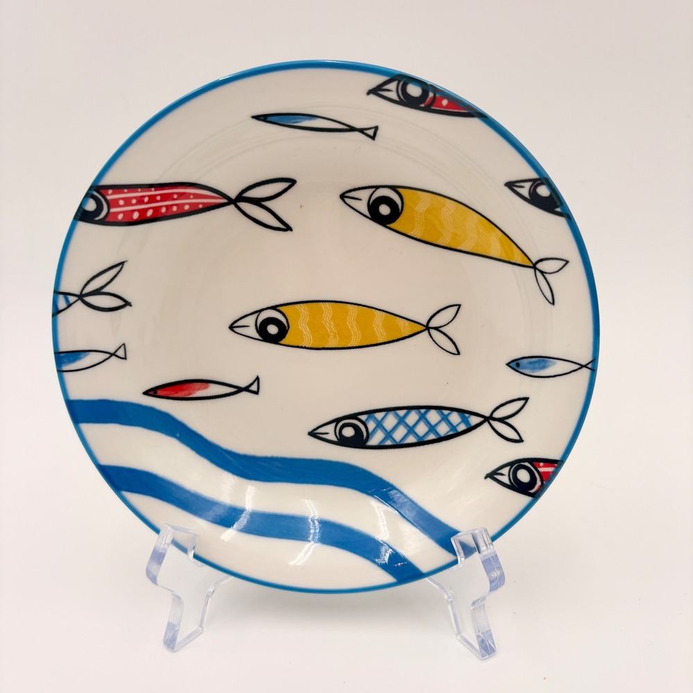 Signature Housewares Fish School 6 Inch Stoneware Saucer Plate Blue Yellow Red
